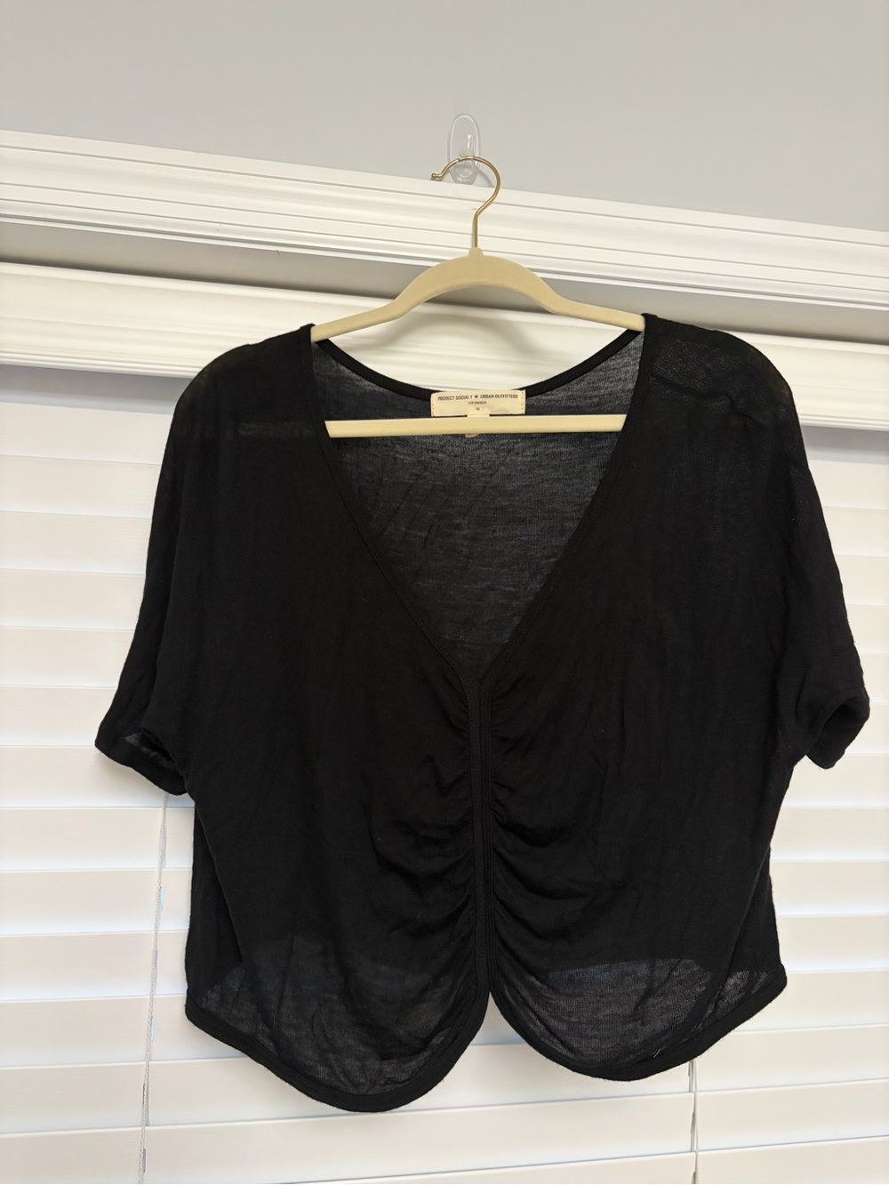 Urban Outfitters Black Short-Sleeve V-Neck Ruched Front Top